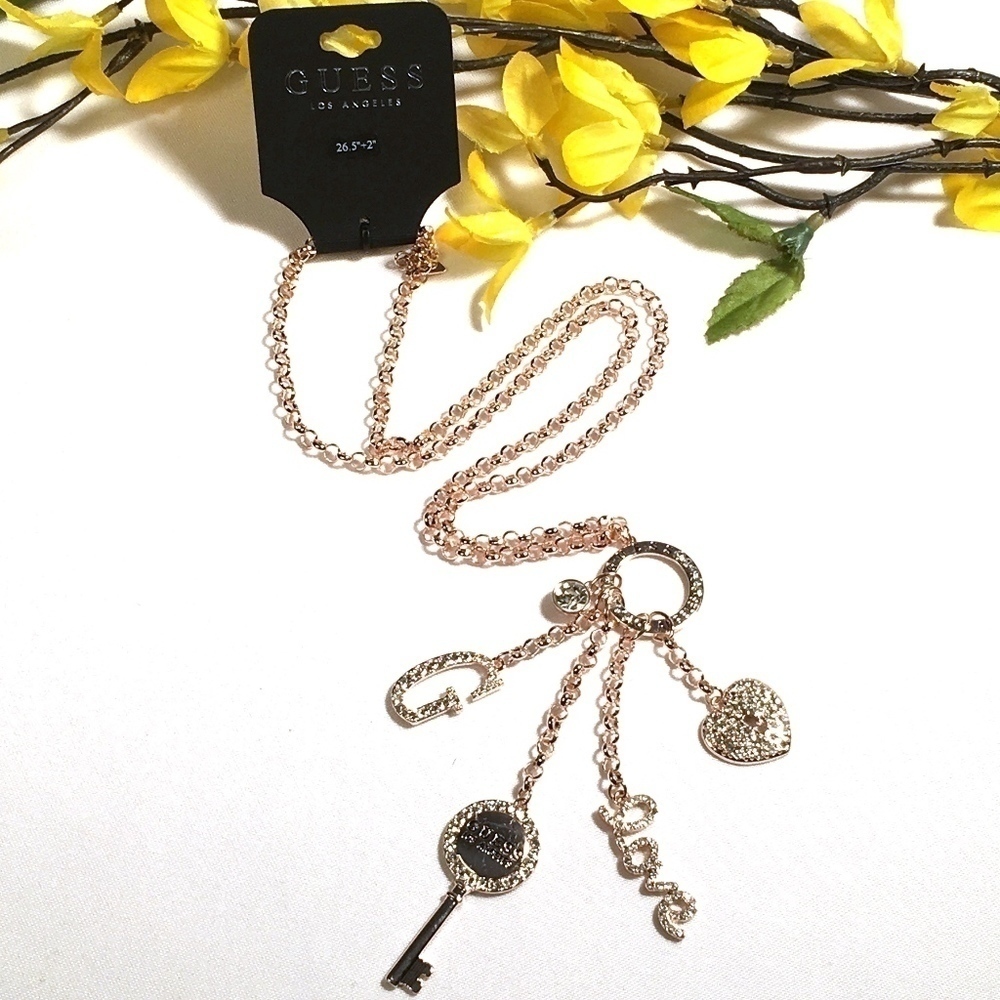 𝅺3/$29! GUESS Long Statement Necklace Rose Gold